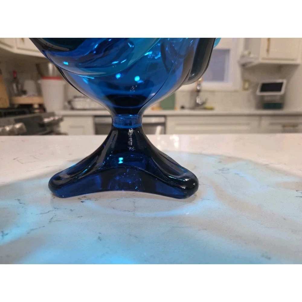 Viking Bluenique Crimped Rim Pedestal Compote Vintage